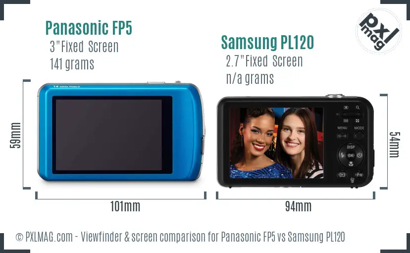 Panasonic FP5 vs Samsung PL120 Screen and Viewfinder comparison