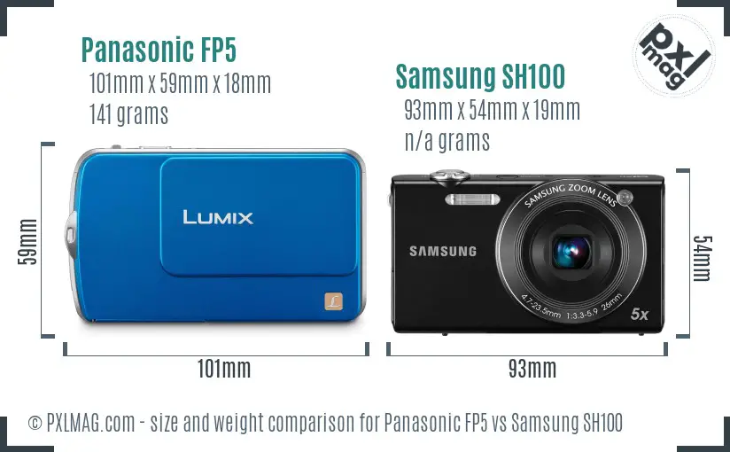 Panasonic FP5 vs Samsung SH100 size comparison