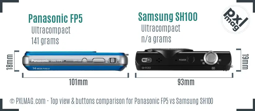 Panasonic FP5 vs Samsung SH100 top view buttons comparison