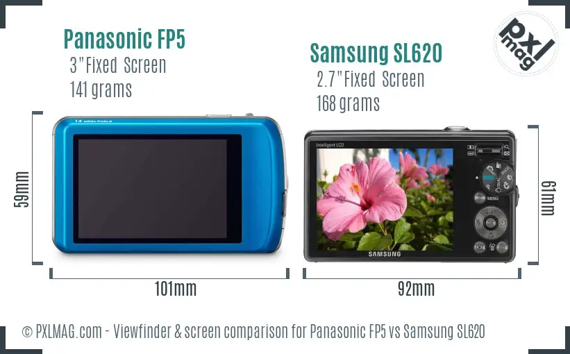 Panasonic FP5 vs Samsung SL620 Screen and Viewfinder comparison