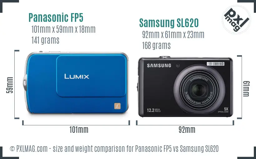 Panasonic FP5 vs Samsung SL620 size comparison