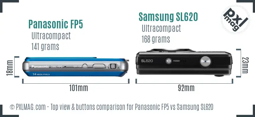 Panasonic FP5 vs Samsung SL620 top view buttons comparison