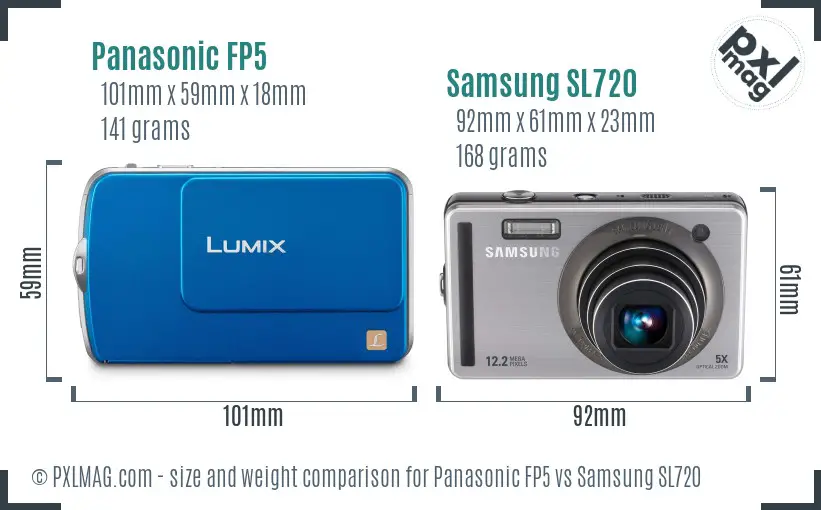 Panasonic FP5 vs Samsung SL720 size comparison