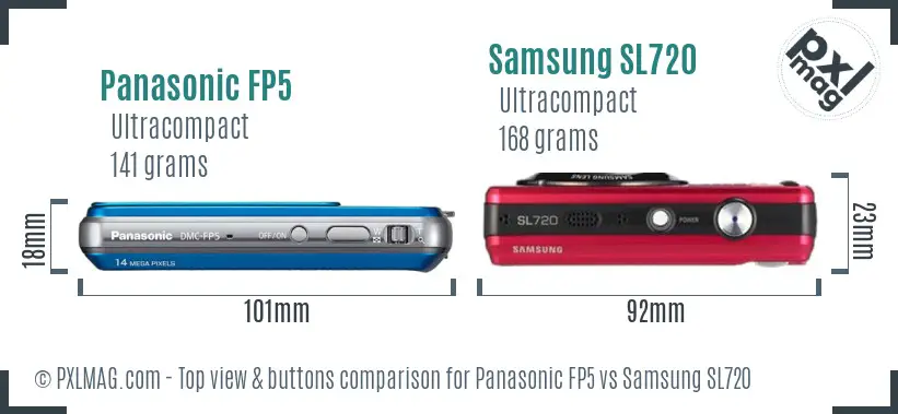 Panasonic FP5 vs Samsung SL720 top view buttons comparison