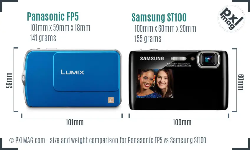 Panasonic FP5 vs Samsung ST100 size comparison