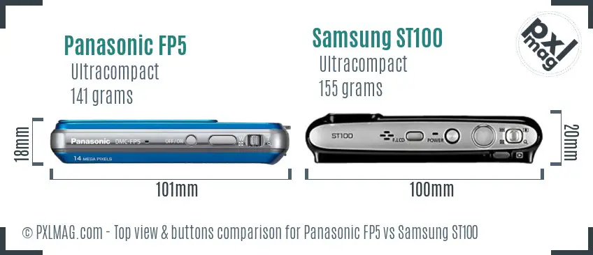 Panasonic FP5 vs Samsung ST100 top view buttons comparison