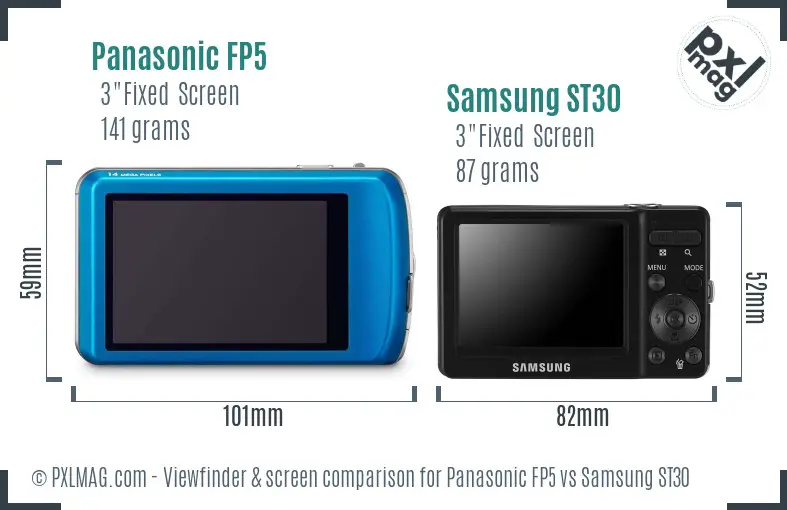 Panasonic FP5 vs Samsung ST30 Screen and Viewfinder comparison