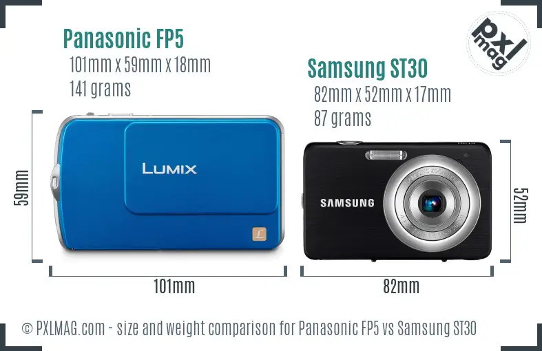 Panasonic FP5 vs Samsung ST30 size comparison