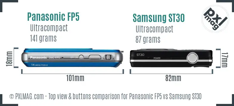 Panasonic FP5 vs Samsung ST30 top view buttons comparison
