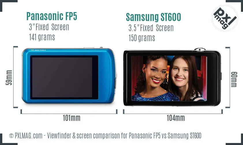 Panasonic FP5 vs Samsung ST600 Screen and Viewfinder comparison