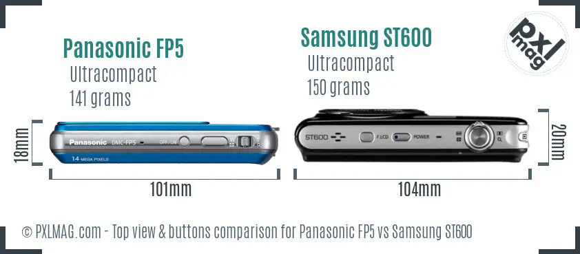 Panasonic FP5 vs Samsung ST600 top view buttons comparison