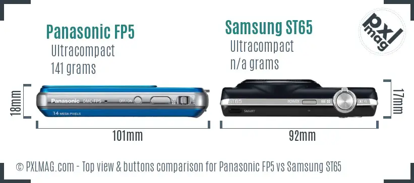 Panasonic FP5 vs Samsung ST65 top view buttons comparison