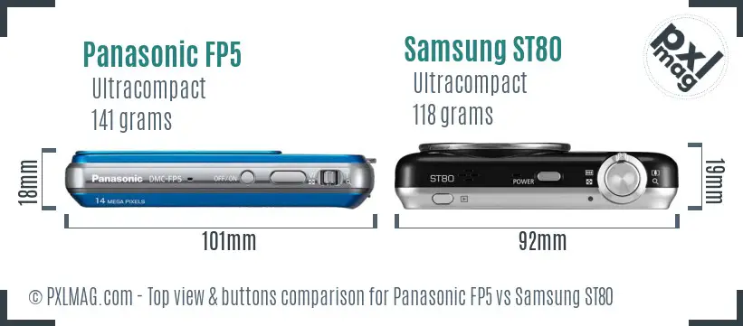 Panasonic FP5 vs Samsung ST80 top view buttons comparison