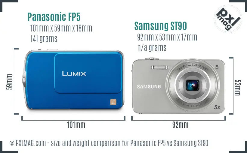 Panasonic FP5 vs Samsung ST90 size comparison