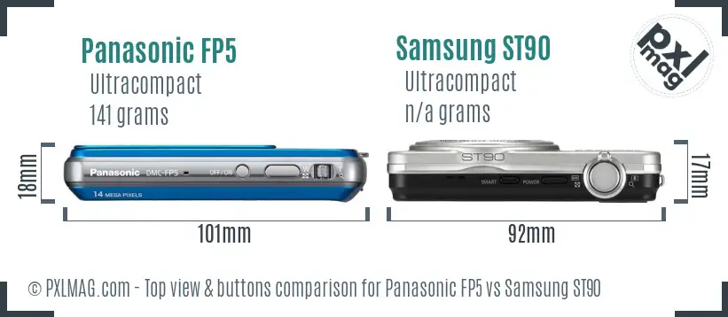 Panasonic FP5 vs Samsung ST90 top view buttons comparison