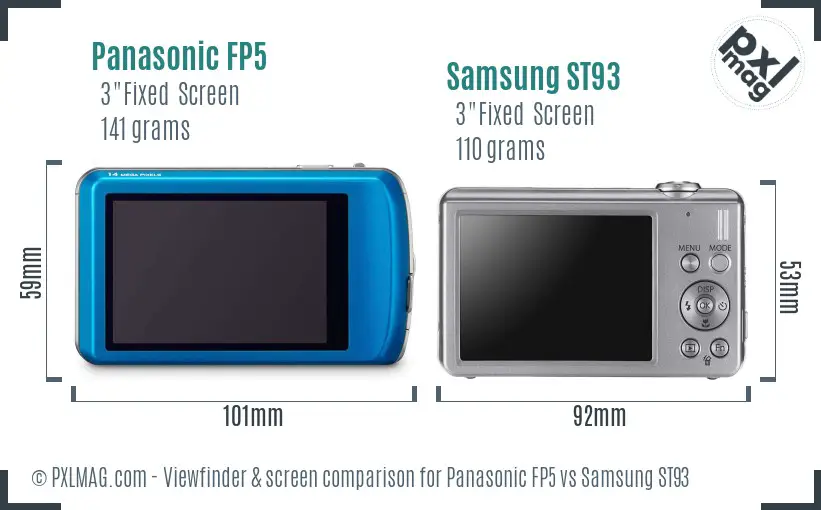Panasonic FP5 vs Samsung ST93 Screen and Viewfinder comparison