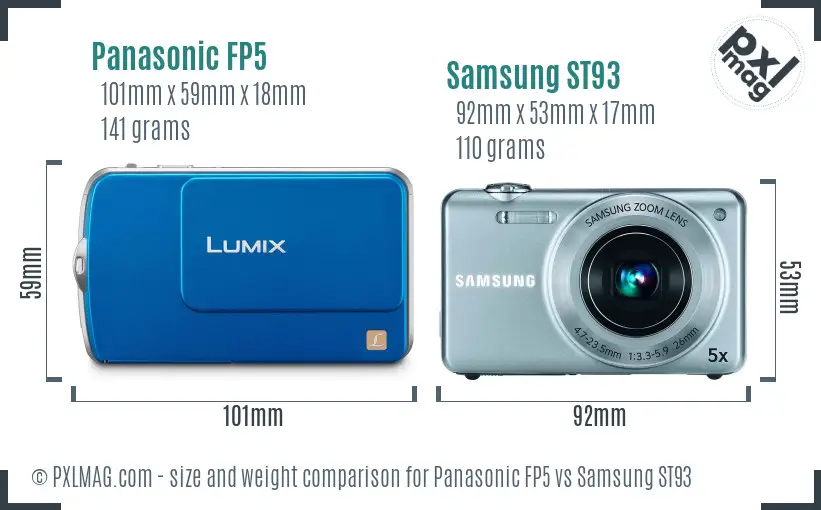 Panasonic FP5 vs Samsung ST93 size comparison