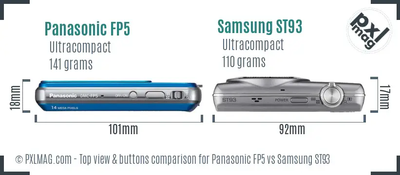 Panasonic FP5 vs Samsung ST93 top view buttons comparison