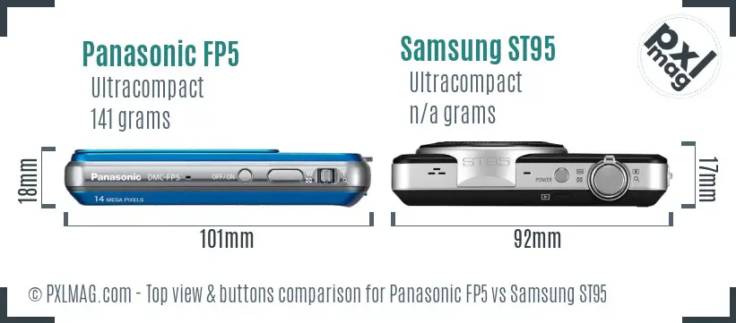 Panasonic FP5 vs Samsung ST95 top view buttons comparison