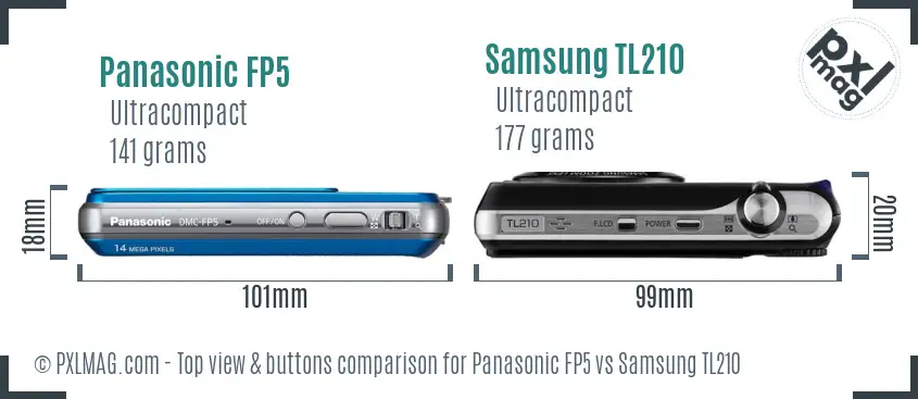 Panasonic FP5 vs Samsung TL210 top view buttons comparison