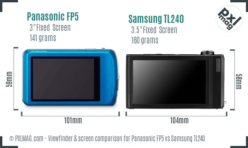 Panasonic FP5 vs Samsung TL240 Screen and Viewfinder comparison