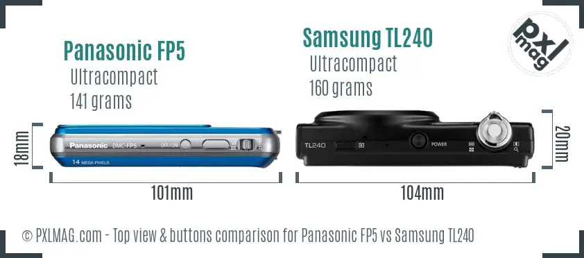 Panasonic FP5 vs Samsung TL240 top view buttons comparison