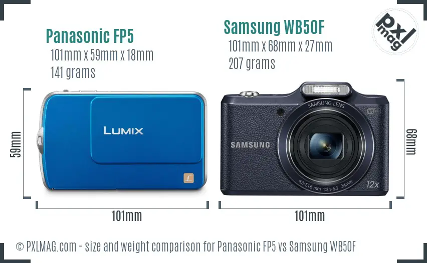 Panasonic FP5 vs Samsung WB50F size comparison