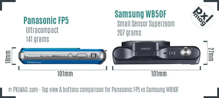 Panasonic FP5 vs Samsung WB50F top view buttons comparison