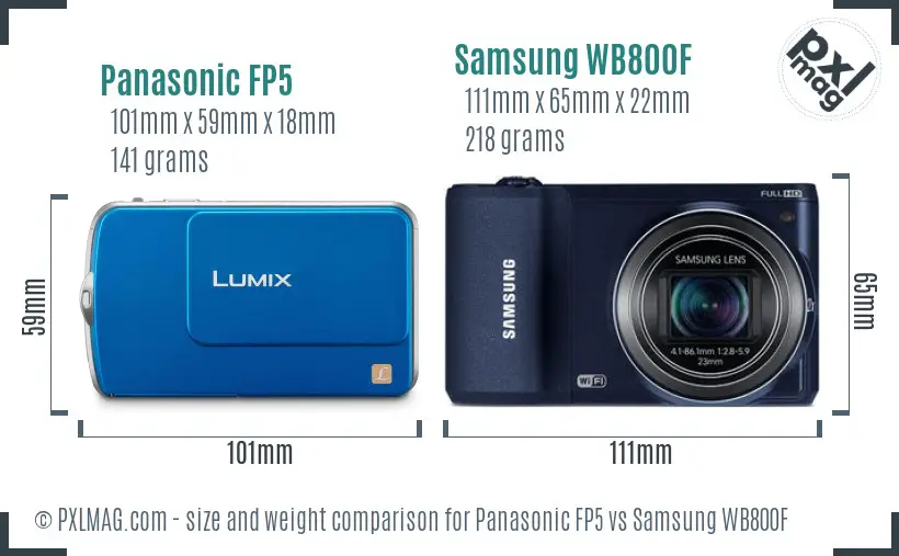 Panasonic FP5 vs Samsung WB800F size comparison