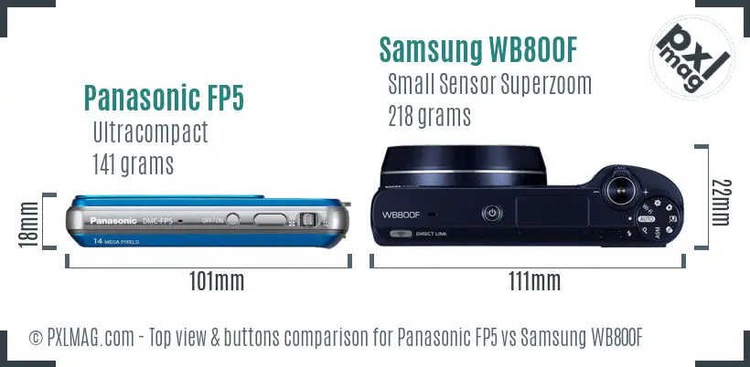 Panasonic FP5 vs Samsung WB800F top view buttons comparison