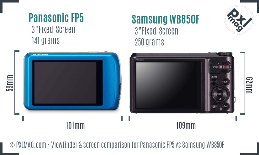 Panasonic FP5 vs Samsung WB850F Screen and Viewfinder comparison