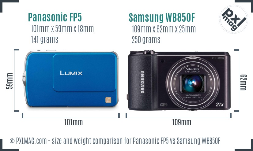 Panasonic FP5 vs Samsung WB850F size comparison Panasonic FP5 vs Samsung WB850F size comparison