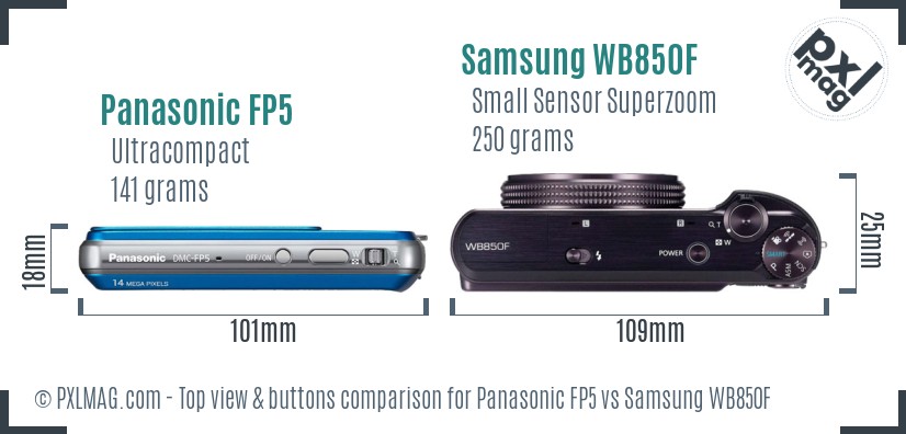 Panasonic FP5 vs Samsung WB850F top view buttons comparison