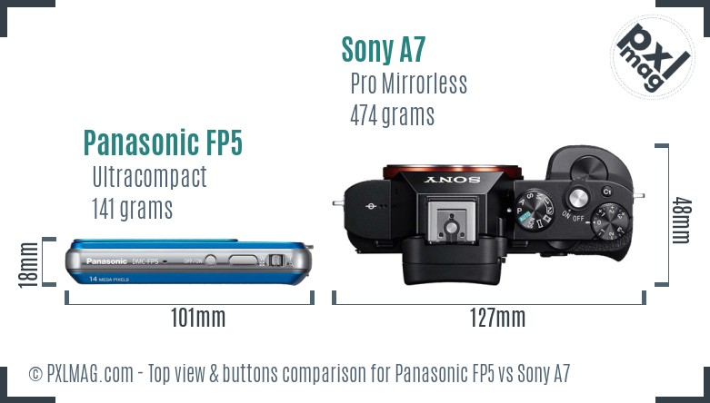 Panasonic FP5 vs Sony A7 top view buttons comparison