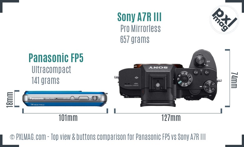 Panasonic FP5 vs Sony A7R III top view buttons comparison