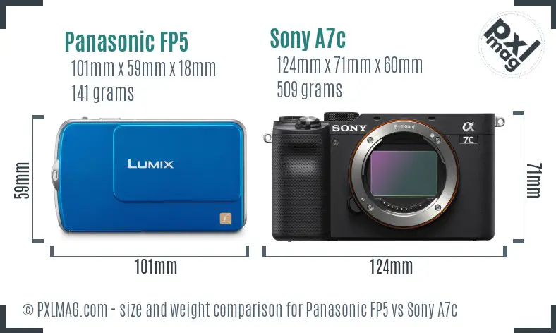 Panasonic FP5 vs Sony A7c size comparison