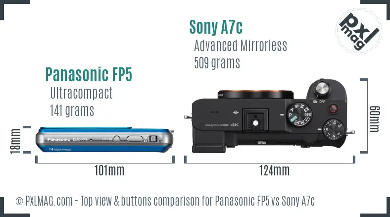Panasonic FP5 vs Sony A7c top view buttons comparison