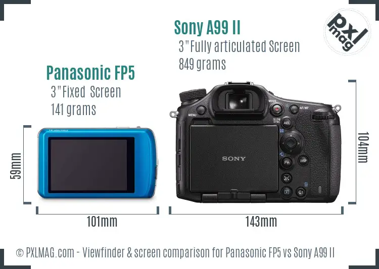 Panasonic FP5 vs Sony A99 II Screen and Viewfinder comparison
