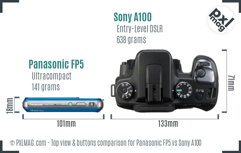 Panasonic FP5 vs Sony A100 top view buttons comparison