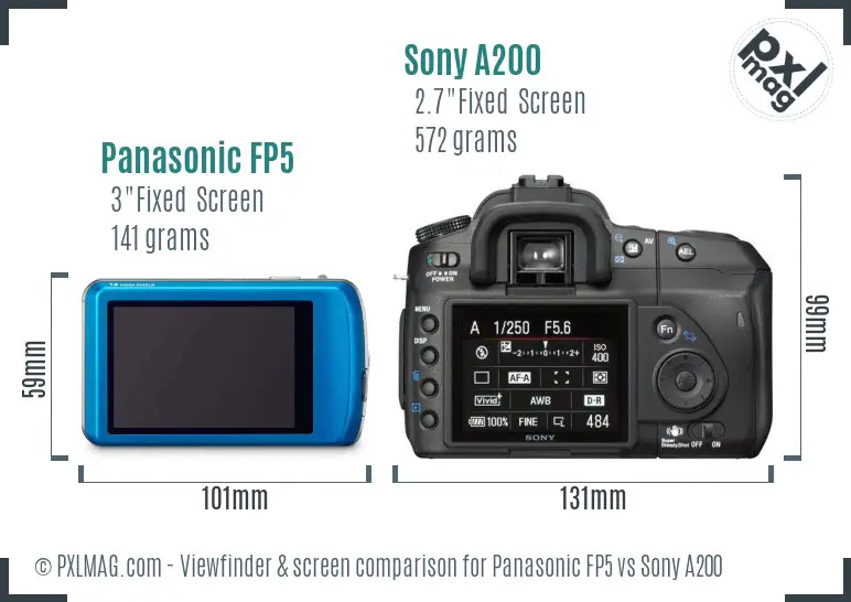 Panasonic FP5 vs Sony A200 Screen and Viewfinder comparison