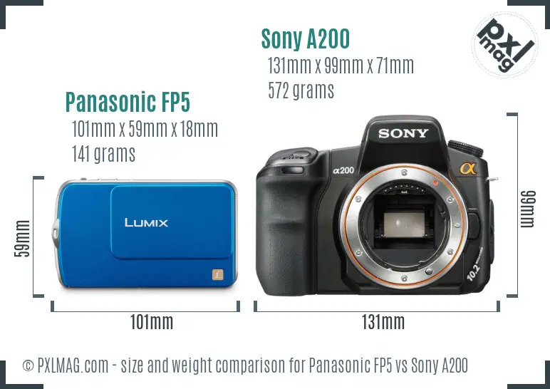 Panasonic FP5 vs Sony A200 size comparison