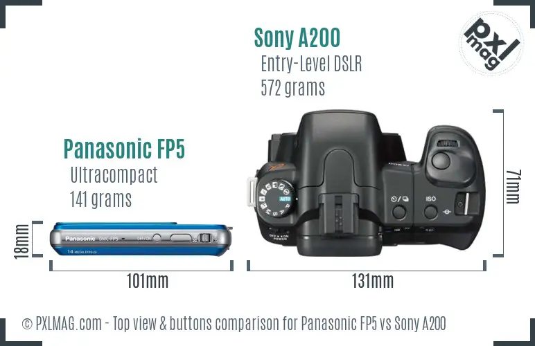 Panasonic FP5 vs Sony A200 top view buttons comparison