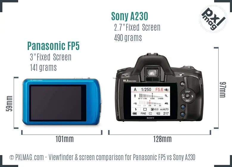 Panasonic FP5 vs Sony A230 Screen and Viewfinder comparison