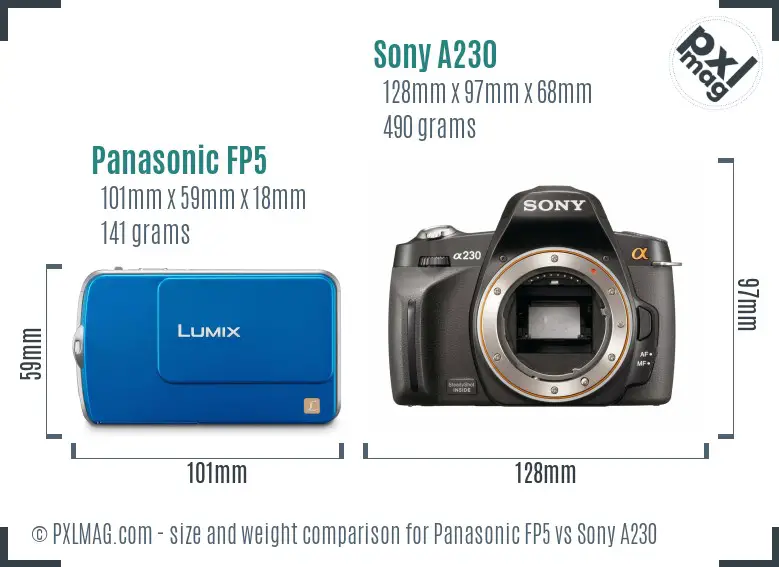 Panasonic FP5 vs Sony A230 size comparison