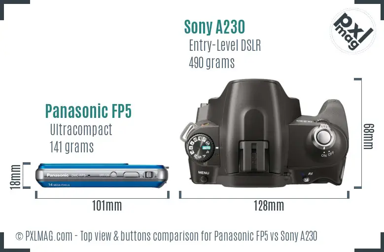 Panasonic FP5 vs Sony A230 top view buttons comparison