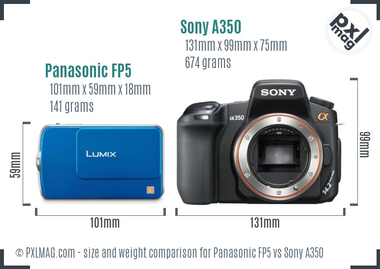 Panasonic FP5 vs Sony A350 size comparison