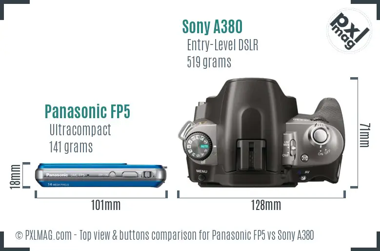 Panasonic FP5 vs Sony A380 top view buttons comparison