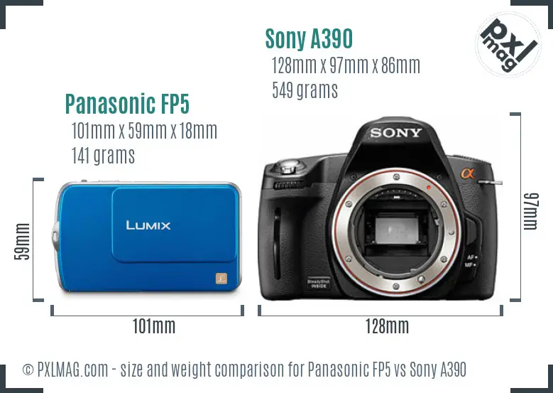 Panasonic FP5 vs Sony A390 size comparison