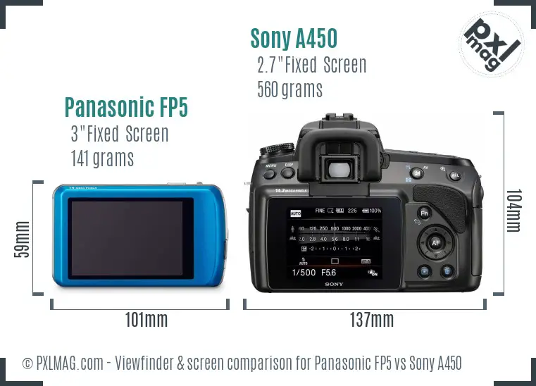 Panasonic FP5 vs Sony A450 Screen and Viewfinder comparison