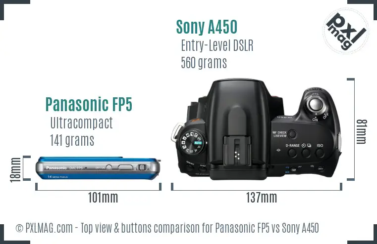 Panasonic FP5 vs Sony A450 top view buttons comparison